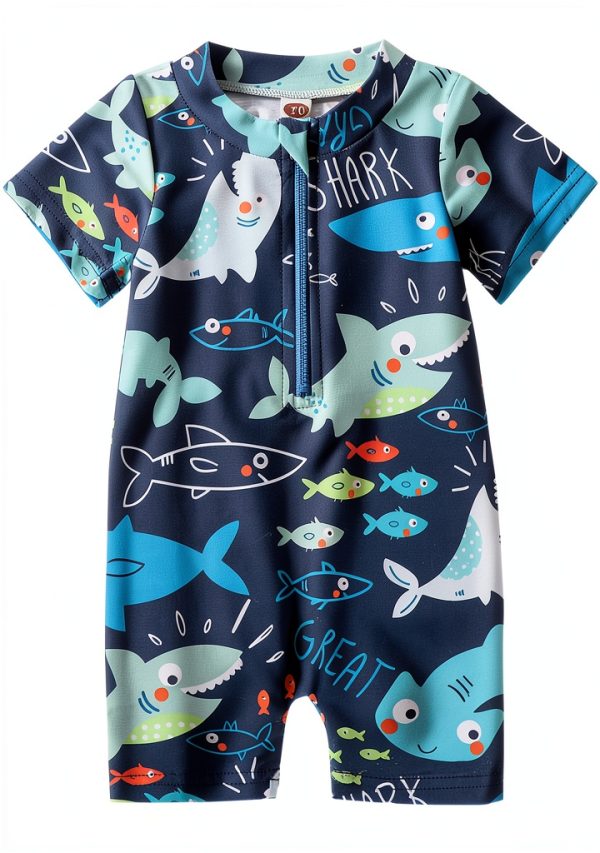 KidZone Blue Boys Zipper Swimwear Polyester-0