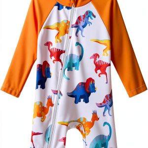 Baby Boy Swimsuits Dinosaur Polyester Fabric-0