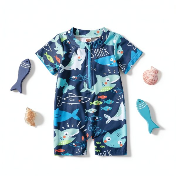 KidZone Blue Boys Zipper Swimwear Polyester-1