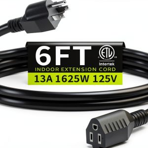 16/3 Black Extension Cord 6 FT Seeklyze ETL Listed 13A 125V Cable-0