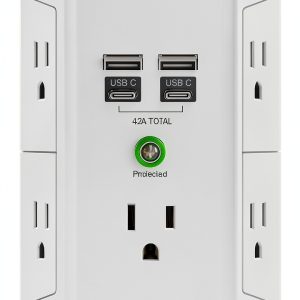 Multi Outlet Extender Surge Protector POWERIVER 5-AC 4-USB White 2U2C-0