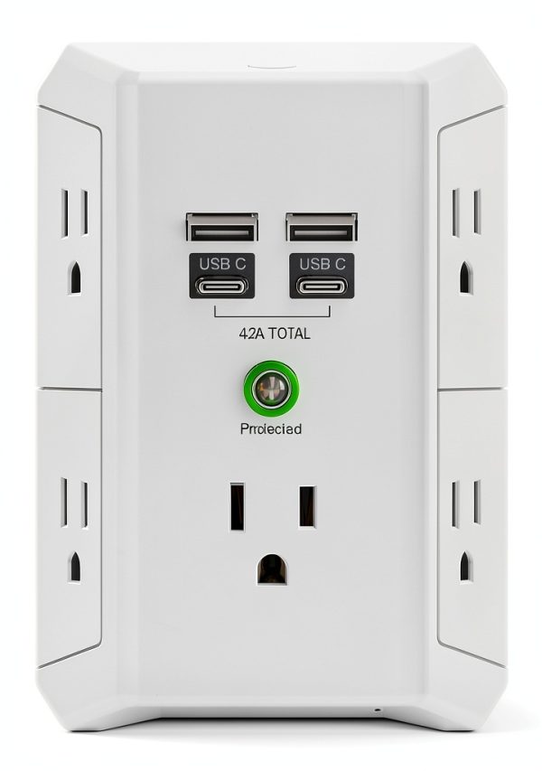 Multi Outlet Extender Surge Protector POWERIVER 5-AC 4-USB White 2U2C-0