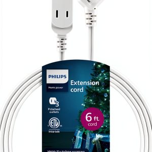 Philips 3-Outlet Extension Cord 6 Ft Flat Plug with Safety Slide White-0