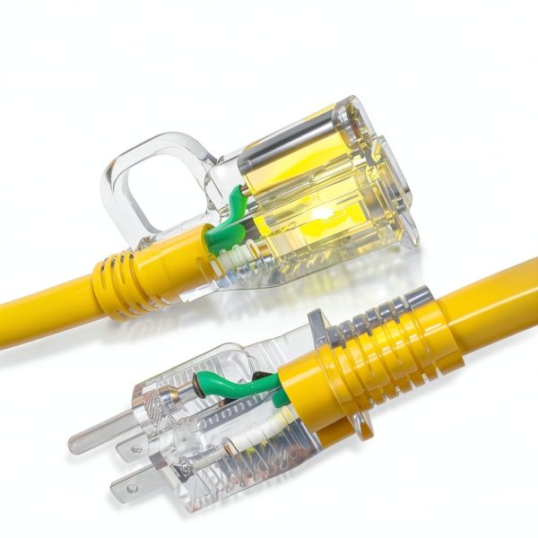 Outdoor Extension Cord POWGRN 50ft Yellow Duty Waterproof Lighted End-1