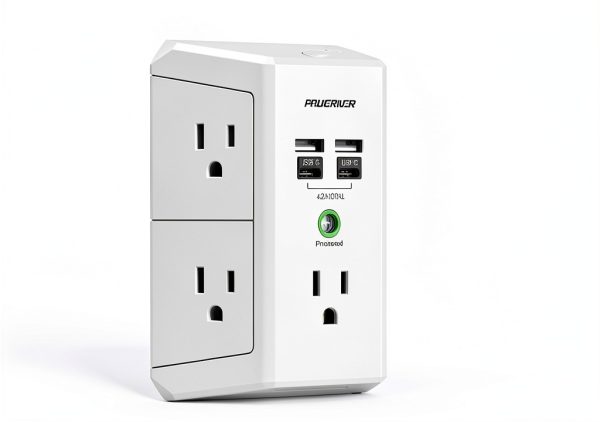 Multi Outlet Extender Surge Protector POWERIVER 5-AC 4-USB White 2U2C-2