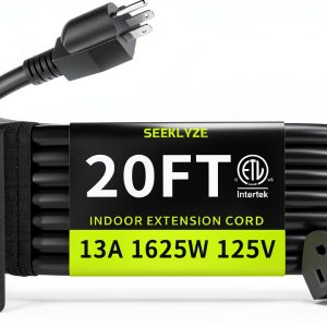 16/3 Black 20 FT Extension Cord by Seeklyze – Indoor Cable-0
