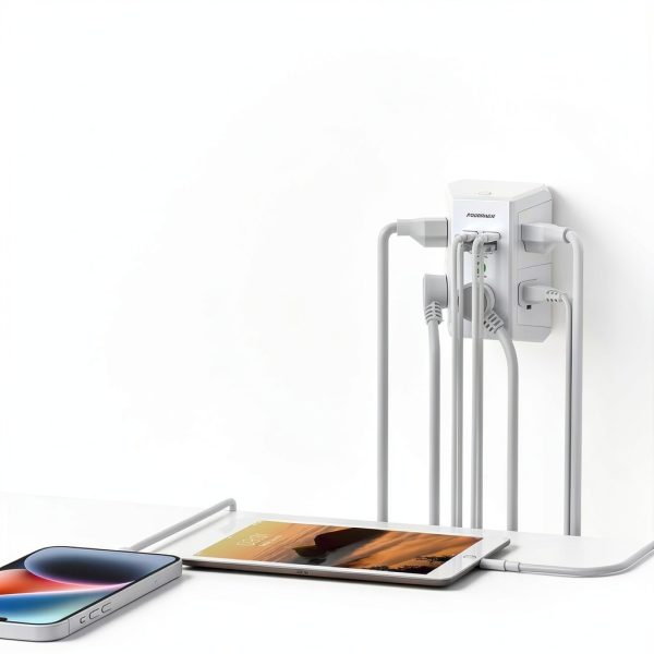 Multi Outlet Extender Surge Protector POWERIVER 5-AC 4-USB White 2U2C-1