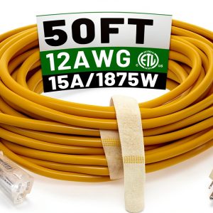 Outdoor Extension Cord POWGRN 50ft Yellow Duty Waterproof Lighted End-0