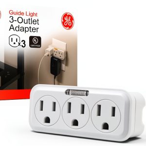 GE 3 Outlet Adapter Wall Tap with Guide Light White 3-Prong Grounded-0