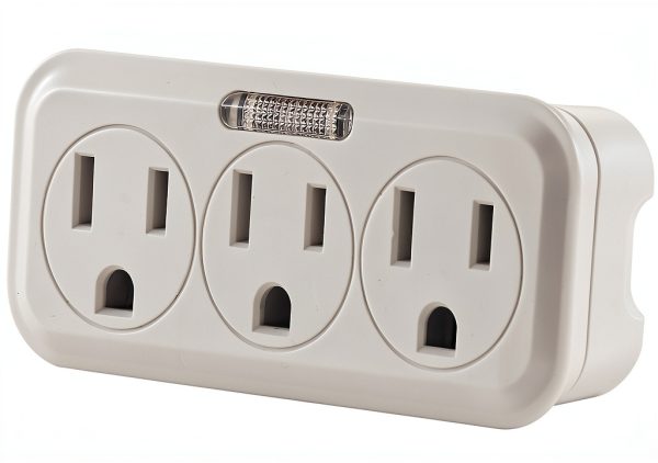 GE 3 Outlet Adapter Wall Tap with Guide Light White 3-Prong Grounded-1